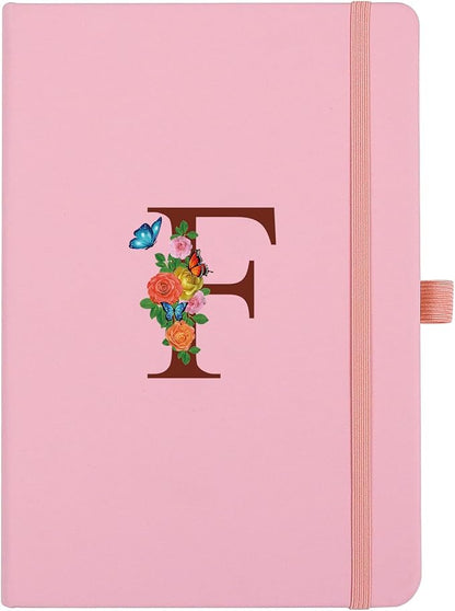Pink Notebook for Women, 5.7"X8.3" A5 Journal Notebook with Letter F, Dual-Sided Writing Notebook with Dividers, Cute Leather Journal for Work, Business, School, Meetings, Travelers, Small Notebook