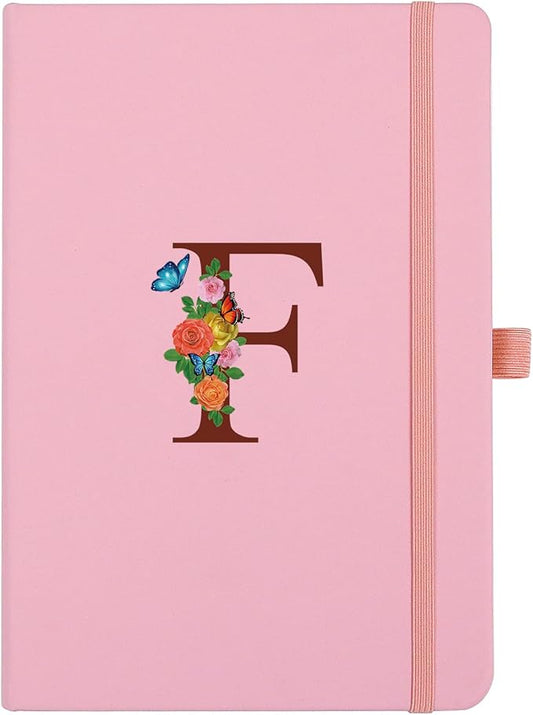Pink Notebook for Women, 5.7"X8.3" A5 Journal Notebook with Letter F, Dual-Sided Writing Notebook with Dividers, Cute Leather Journal for Work, Business, School, Meetings, Travelers, Small Notebook