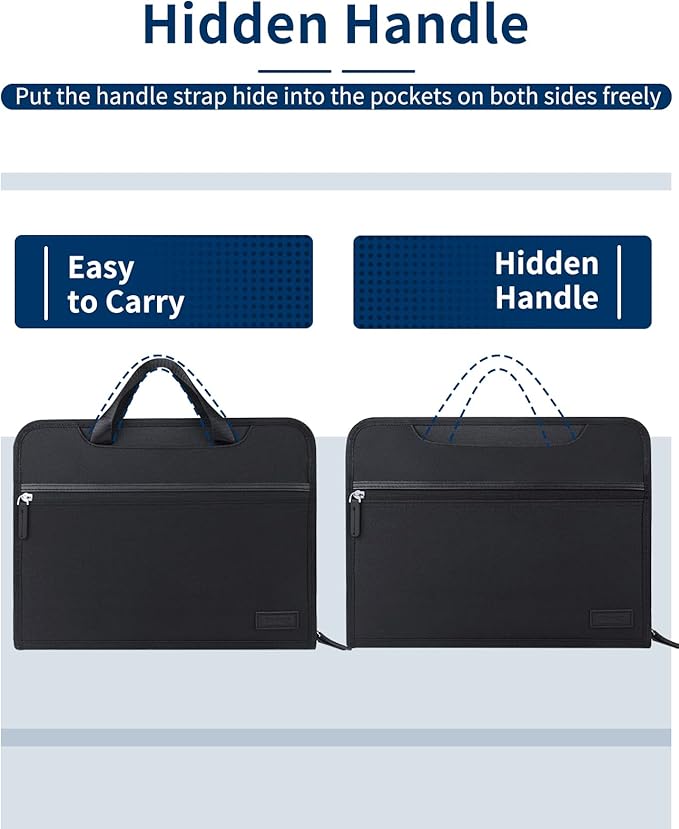 Sooez Heavy Duty Accordion File Organizer with Hidden Handle, Portable 12 Pockets Expanding File Folders, Cloth Monthly Bills Receipt Organizer for Letter/A4, School Classroom Home & Office Supplies