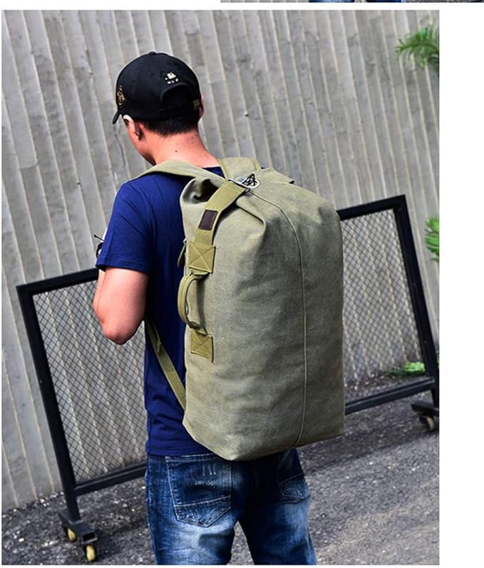 Military Duffel Bag Top Load Double Strap Canvas Backpack Army Travel (upgrade army green big)