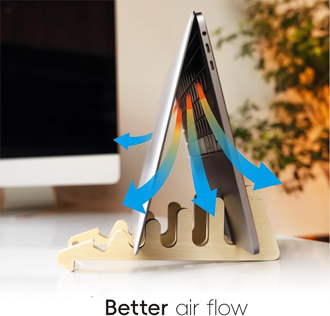 Vertical Laptop Holder 5-in-1 Design,Wood Laptop Stand Laptop Organizer for Desk Computer Stand for Cooling Ergonomic Portable Stand Compatible with MacBook iPad