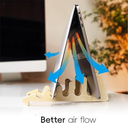 Vertical Laptop Holder 5-in-1 Design,Wood Laptop Stand Laptop Organizer for Desk Computer Stand for Cooling Ergonomic Portable Stand Compatible with MacBook iPad