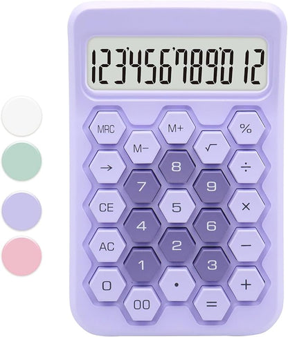 Purple Calculator, Standard Calculator,12 Digit Large LCD Display,Basic Office Calculator with Hexagonal Button,Purple Office Supplies and Desk Accessories,Gifts for Coworkers