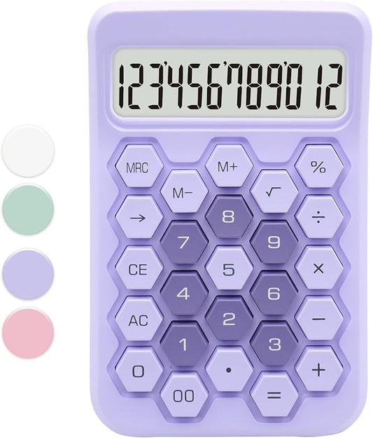 Purple Calculator, Standard Calculator,12 Digit Large LCD Display,Basic Office Calculator with Hexagonal Button,Purple Office Supplies and Desk Accessories,Gifts for Coworkers