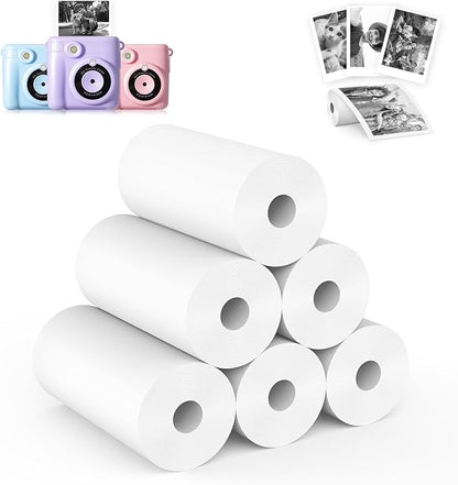 6 Rolls Kids Camera Instant Print Refill Paper Set, Phetium HD Printing Thermal Paper for Most Kids Instant Camera Photo Print (White-6 Rolls)