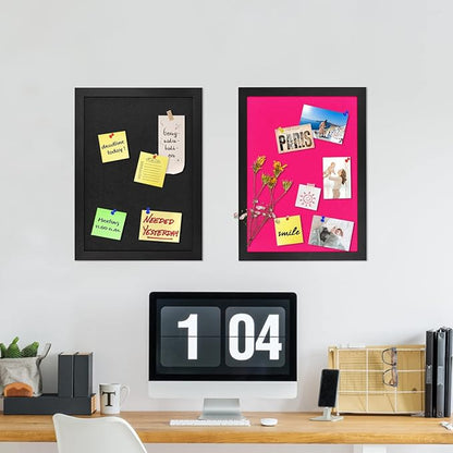 Cork Board Bulletin Board Wood Framed Display with Felt, Pin Board for Jewelry, Notes, Memos, Photos, Home, Kitchen, Office, School, Wall, 15"x11", Wood Framed(Black) & Felt(Grey)