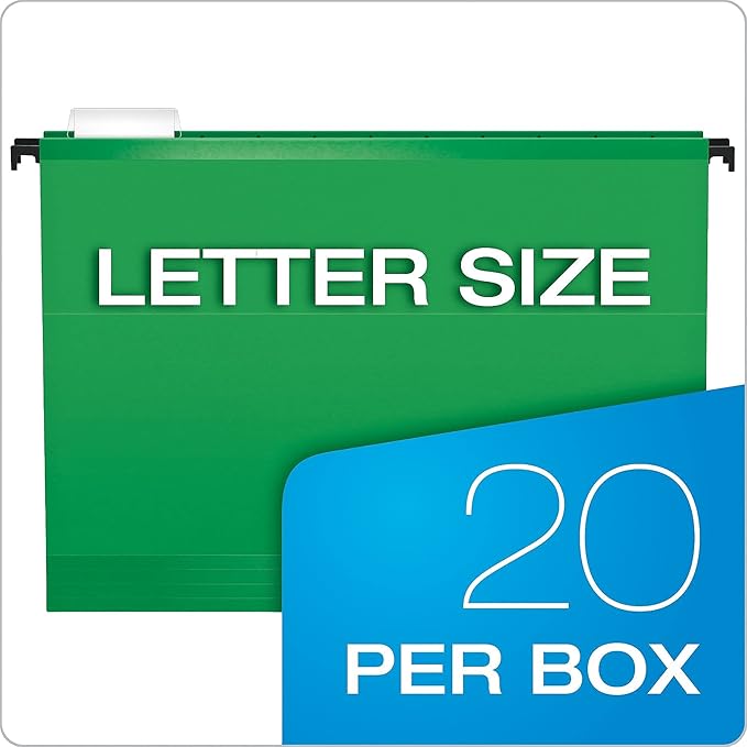 Pendaflex SureHook Reinforced Hanging Folders, Letter Size, Bright Green, 20 per Box (6152 1/5 BGR)