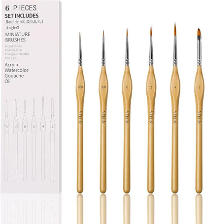 6Pcs Micro Paint Brushes Set with Triangular Handles - for Acrylics, Oils, Watercolors & Paint by Number, Citadel, Figurine, 40k，Mandala Painting