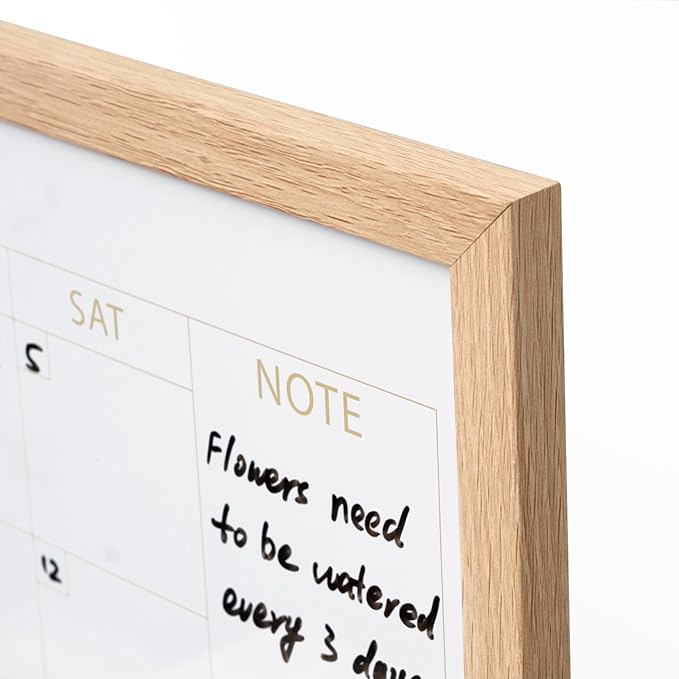 ARCOBIS White Board Calendar with Cork Board, 24x18 Inch Wood Frame Bulletin Board for Wall, Magnetic White Calendar Board with Chalk Markers, Push-Pins and Magnets,Beige