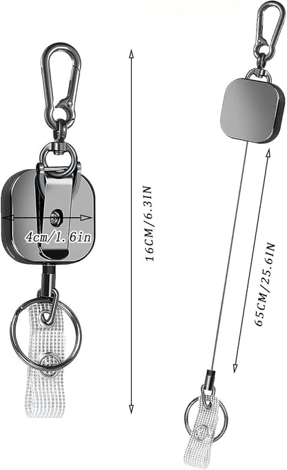 VIQWYIC 1 Pack Retractable Badge Holder Keychain, Tactical ID Card Holder, Heavy Duty Carabiner Badge Reel for Keys ID Card (Metal)