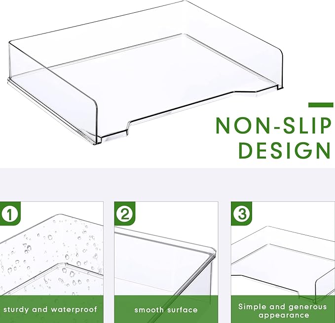 4 Pcs Stackable Letter Tray Rectangular Plastic Desk Organizer 13 x 9.5 x 2.6 in Paper Holder File Tray Accessories Rack for Desktop Office Desk Drawers (Clear)