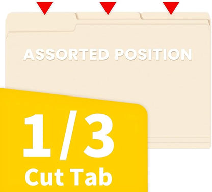 SUNEE Manilla Folders Legal Size (14 x 8.5 inches),100 Per Box, Durable Paper File Folders with 1/3 Cut Tab for Office, Legal Documents, Filing, and Organizing