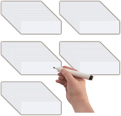 Dry Erase Magnetic Name Tags,Magnets for Classroom(1x3,Pack of 100),Write On Labels,Waterproof/Reusable for Office&File Cabinet&Whiteboard&Fridge(White)