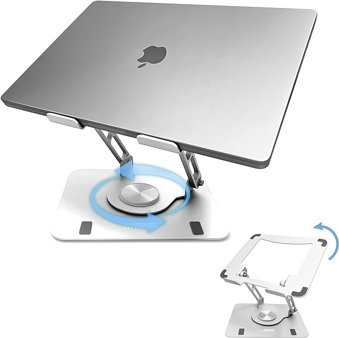 Swivel Laptop Stand for Desk, Adjustable Laptop Stand for Desk w/ 360° Rotation, Raise Tilt Cools Laptop with This Ergonomic Laptop Stand Riser, Collapsible iPad Computer Laptop Stand (White)