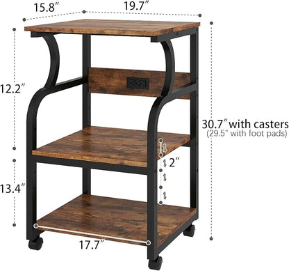 Natwind 3 Tier Printer Stand,Printer Table with Adjustable Storage Shelf, Rolling Printer Cart with Wheels for Home Office Organization,Multifunctional Shelves for Heat Press,3D Printer (Retro)