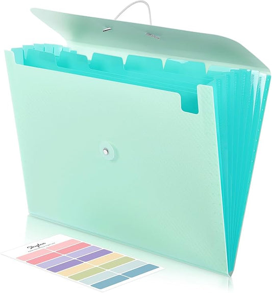 SKYDUE Expanding File Folder with 7 Pockets, Accordion File Organizer, Portable Folders for Documents, School Office Supplies Bungee Closure, Letter/A4 Size Bungee Closure, Green