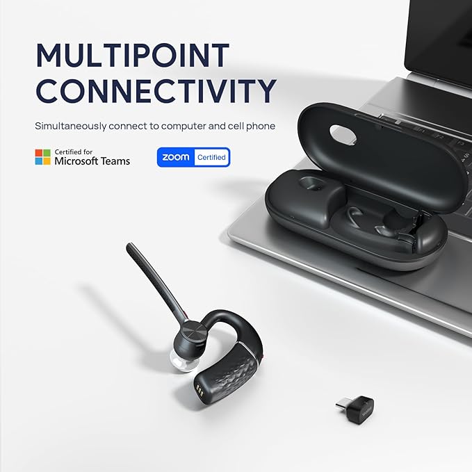 Yealink BH71 Bluetooth Headset with USB-C Dongle, Teams&Zoom Certified, 4 Noise Cancelling Microphone, Fit for Computer Laptops PC, Wireless Earpiece for Trucker Business Office Work