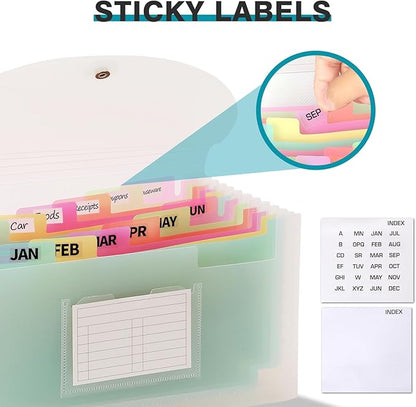 H4D Check Size 13 Pocket Expanding File Folder, Accordion File Organizer Wallet Case for Coupon Receipt Storage, 10 x 5.5 inches, Rainbow Color