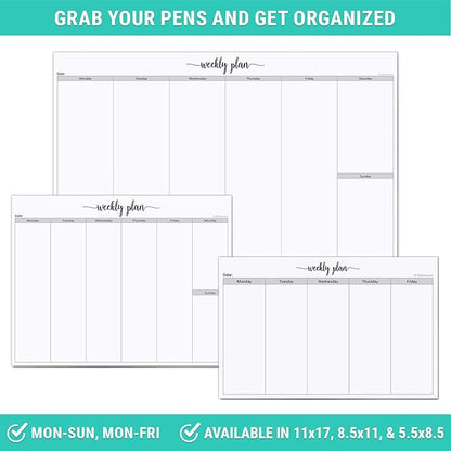 321Done Weekly Planning Notepad Landscape - 50 Sheets (8.5" x 5.5") - Horizontal Weekly Days of Week Paper Note Pad, Planner Organizing - Made in USA - Simple Script