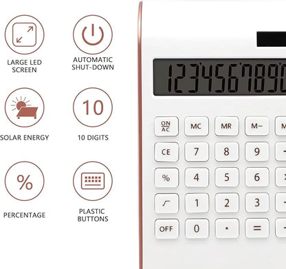 Rose Gold Calculator, UPIHO Rose Gold Pink Office Supplies and Accessories, 10 Digits Solar Battery Basic Office Calculator, Desktop Calculator with Large LCD Display, Gifts for Coworkers