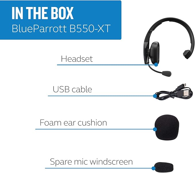 BlueParrott B550-XT Voice-Controlled Trucker Bluetooth Headset – Industry Leading Sound with Long Wireless Range, Comfort for All-Day Wear - Ideal for Anyone On-The-Go, Up to 24hrs of Talk Time, Black
