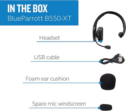 BlueParrott B550-XT Voice-Controlled Trucker Bluetooth Headset – Industry Leading Sound with Long Wireless Range, Comfort for All-Day Wear - Ideal for Anyone On-The-Go, Up to 24hrs of Talk Time, Black