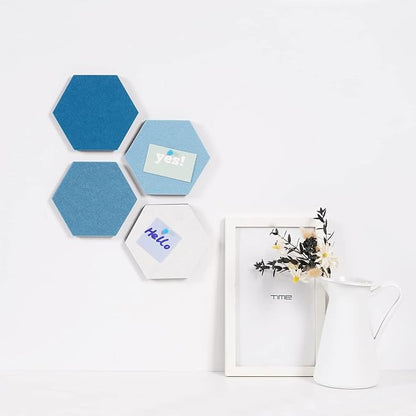 LAJAR 8 Pcs Hexagon Felt Bulletin Board Tiles, Self Adhesive Felt Pin Board Wall Tiles for Photos, Pictures, Memos (Cyanine)