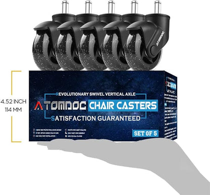 Office Chair Caster Wheels, 3" Newly Lightweight Caster Wheels & Revolutionary Swivel Vertical Axle, Safe Protection for All Floors Including Hardwood, Set of 5