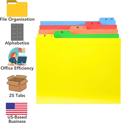 Iconikal Alphabetical File Folder Guide Dividers, A-Z Index, 5 Tabs Across Heavyweight, 5 Full Colors, Letter Size, 1/5 Cut Tab Positions, Heavy Duty Filing Cabinet