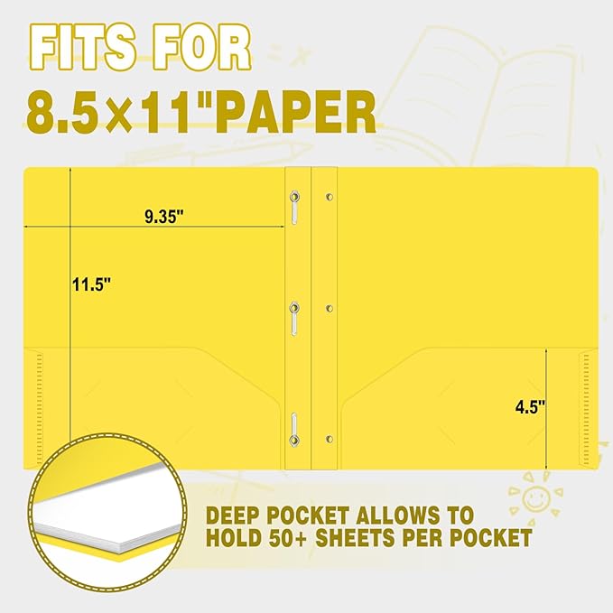Folders with Pockets,SANXUEWJ 30 Pack Two Pocket Folders Business Card Holder Plastic Folders with Prongs for School Office Filing Cabinet Resume Portfolio (Yellow)