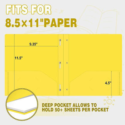 Folders with Pockets,SANXUEWJ 30 Pack Two Pocket Folders Business Card Holder Plastic Folders with Prongs for School Office Filing Cabinet Resume Portfolio (Yellow)