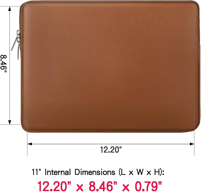 RAINYEAR 11 Inch Laptop Sleeve Soft PU Leather Case Protective Water Resistant Zipper Cover Padded Carrying Bag Compatible with 11.6'' MacBook Air Surface for 11" Chromebook Notebook Computer (Brown)