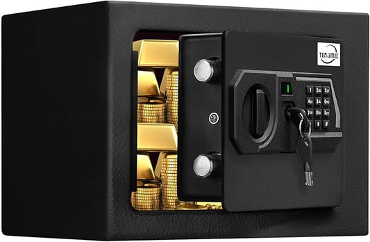 Tenamic Safe Box 0.23 Cubic Feet Electronic Digital Security Box, Keypad Lock Box Cabinet Safes, Solid Alloy Steel Office Hotel Home Safe, HB17 Black