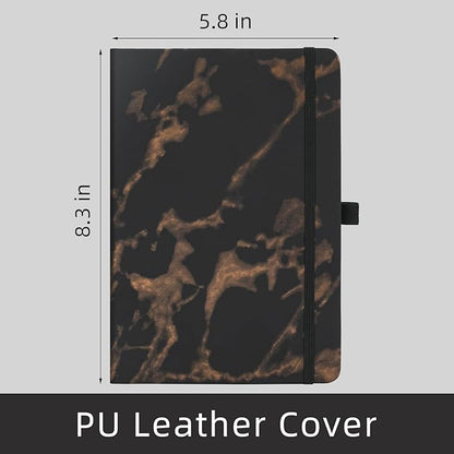 Lined Notebook Journal for Women Men 200 Pages A5 Hardcover Leather with Pen Holder College Ruled Journals for Work Note Taking Travel School (Lined, Black-B)