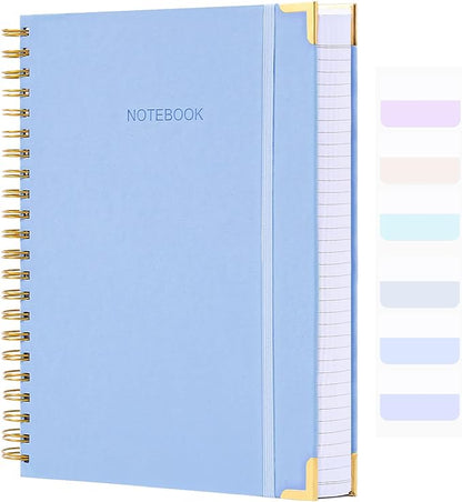 Spiral Notebook, College Ruled Notebook, 8.5" x 11", 300 Pages Hardcover Leather Notebook Journal for Women Men, A4 Large Lined Journal Notebooks for Work School, 24pcs Index Tabs, Thick, Light Blue