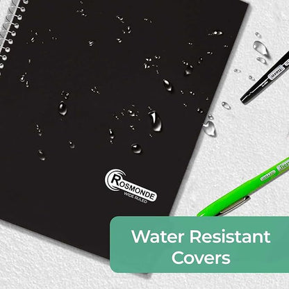 1 Subject Spiral Notebook, 12 Pack, Wide Ruled, Water Resistant Cover, Thick 140 Pages/Book (70 Sheets), 8 x 10-1/2, 3 Hole, Bulk School & Office, Black Cover