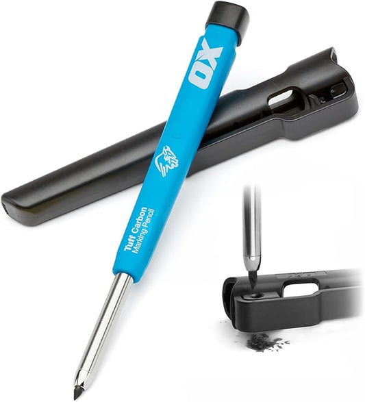 OX Tools Pro Tuff Carbon Marking Pencil with Pencil Holder, Sharpener & Belt Clip -Ideal for Carpentry and Construction, OX-P503201