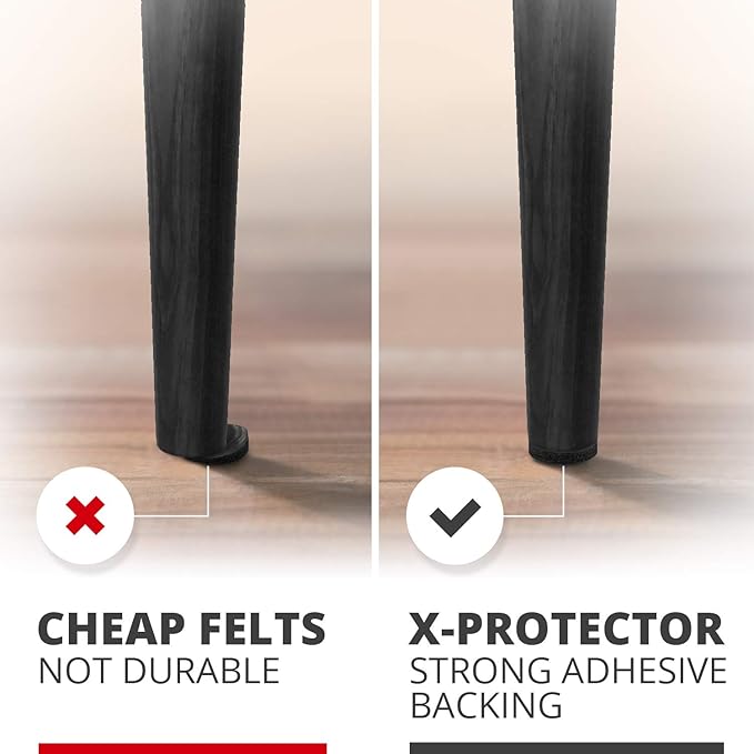 Felt Furniture Pads X-PROTECTOR - 48 Premium Floor Protector Chair Felts for Feet Wood Floors Best Hardwood Protect Your Hard Floors! (Black)