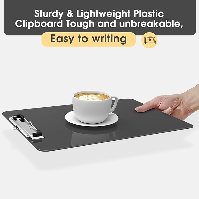 Plastic Clipboards, A4 Grey Clip Board 8.5x11 for Classroom, Students, Kid, Woman, Size 9" x 12.5" with Low Profile Clip, Office & School Supply