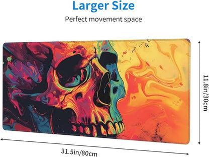 Gaming Mouse Pad Desk Pad,Extended Big Mouse Pad,31.5x11.8 Inch Long Computer Keyboard Mouse Mat Mousepad with 3mm Non-Slip Base and Stitched Edge for Gaming and Office… (Watercolor Skull)