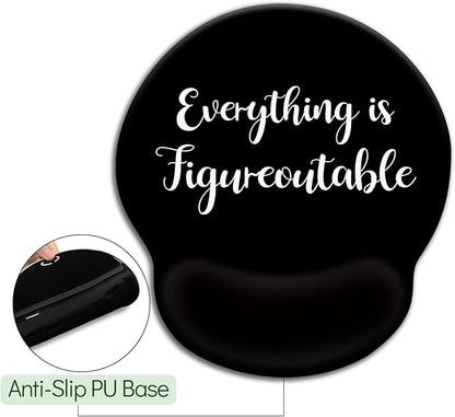 Black Ergonomic Mouse Pad with Wrist Rest, Gaming Mousepad Wrist Support with Non-Slip Pain Relief PU Base, Cute Computer Mouse Pads for Desk, Inspirational Office Desk Accessories Decor