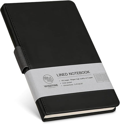Hardcover Executive Notebooks, 160 Pages Line Ruled Classic Notebook Journal, Leather Notebooks with Pen Loop for Bussiness College Writing (Black)