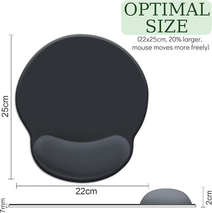 Black Mouse Pad Gel Wrist Support, Ergonomic Mouse Pad with Wrist Rest, Comfortable Computer Mouse Pads for Desk, Gaming Mousepad with Non-Slip Pain Relief PU Base, Office Desk Accessories