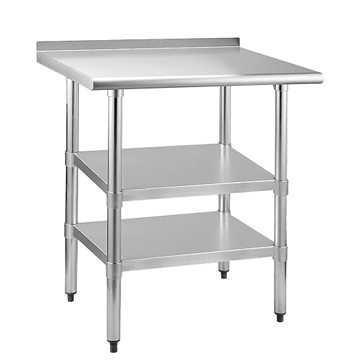 Stainless Steel Table 24 x 30 Inches Metal Work Table with 2 Adjustable Undershelves & Backsplash for Commercial Kitchen, Outdoor, Restaurant, Hotel & Garage