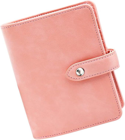 Mogoostry A7 Binder Cover Savings Binder Wallet Leather Binder Folder 6-Ring Refillable Notebook Binder Planner Cover Hardcover Budget Binder Organizer (Pink)