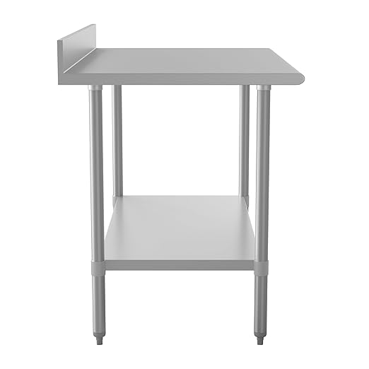 Flash Furniture Reese Commercial Stainless Steel Prep/Work Table for Back Kitchen, 430 Stainless Steel, 18 Gauge, Adjustable Shelf, 4" Backsplash, 30" x 48"