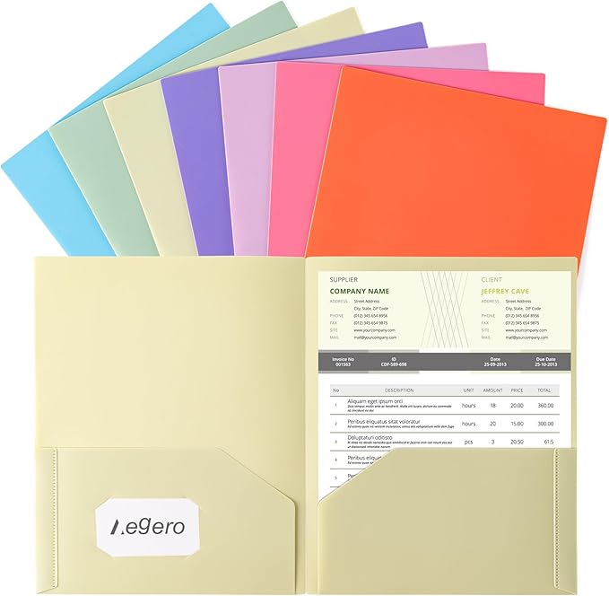 Plastic Folders with Pockets (7 Pack, Soft Light Colors), Durable Heavy Duty File Folders with Business Card Slot, 2-Pocket Folder for Schoolwork & Office,Letter Size