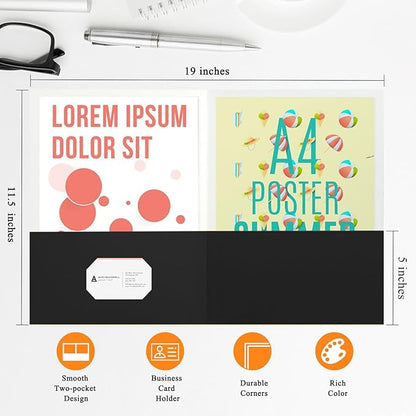 25Pcs Black Two-Pocket Heavyweight File Folder,Letter Size,Paper File Folder for School Office Home Bussines