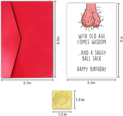 Rude Birthday Card for Husband Boyfriend, Funny Birthday Card for Friend Him(With Old Age Comes Wisdom and the Saggy Ball Sack)