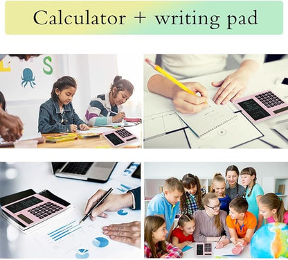 Desk Calculator, Desktop Small Calculator with Writing Notepad, Basic 4-Function Math Large Button Calculator, School Supplies for Kids, Middle/High School Students (Pink)